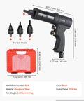 Heavy Duty Pneumatic Rivet Nut Gun Kit With Quick Swap Heads And 20 Mandrels For Auto Repair, Build Rigs Strong On The Job Shop, Fast Install, Industrial Grade Power That Never Slaps. black aluminum steel gun kit with 4 heads and case
