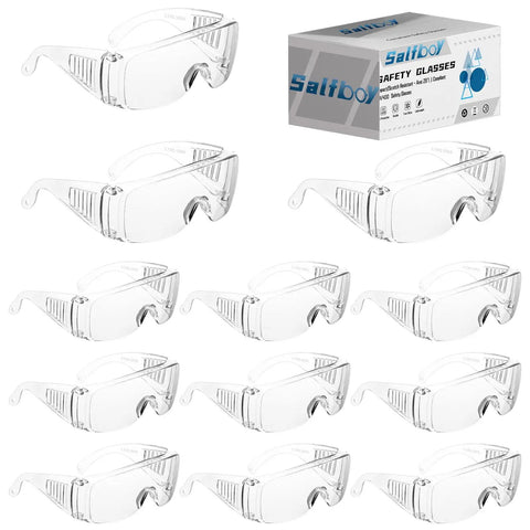 12 Pack Over Eyeglasses Safety Goggles With Anti Fog And Scratch Resistant Lenses ANSI Z87.1 Eye Protection displayed with box