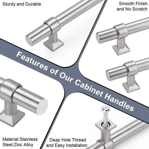5 Pack 3 Inch Brushed Nickel Cabinet Pulls Stainless Steel T Bar Handles With Solid Zinc Alloy Base showcasing features and installation