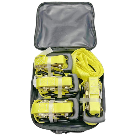 Heavy Duty Ratchet Tie Down Straps 4 Pack 1 Inch Wide By 15 Feet Long 3300 Lbs Breaking Strength Durable Polyester Webbing in black bag