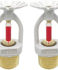 Dual Pack Pendent Fire Sprinkler Heads With Half Inch Npt Thread And Ul Approval For Easy Automatic Fire Defense Featuring Standard Response Glass Bulb Shutoff At 155 Fahrenheit In White Finish Built Tough To Handle Pressure And Give You Real Peace Of