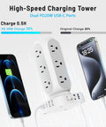 Hella Solid Flat Plug Power Strip Tower With Dual 20 Watt Usb C Fast Charging And Dope Extra Long 10 Foot Cord Smooth Desktop Charging Hub for efficient charging of devices.