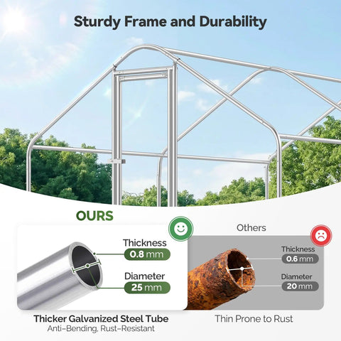 Heavy Duty Metal Chicken Coop Run With Galvanized Hardware Cloth For 20 Birds In The Yard Walk In Poultry Cage With Waterproof Cover Outdoor Enclosure For Chickens Or Ducks Rust Resistant Steel With Anti Fade Finish frame and tube comparison