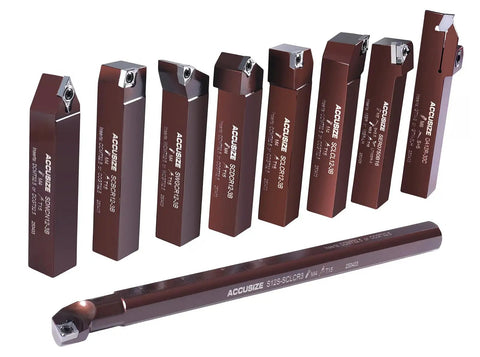 3/4 Inch Shank Indexable Turning And Boring Tool Set, 9 Piece Pro Kit With Uncoated Sharp Edge Carbide Inserts For Aluminum