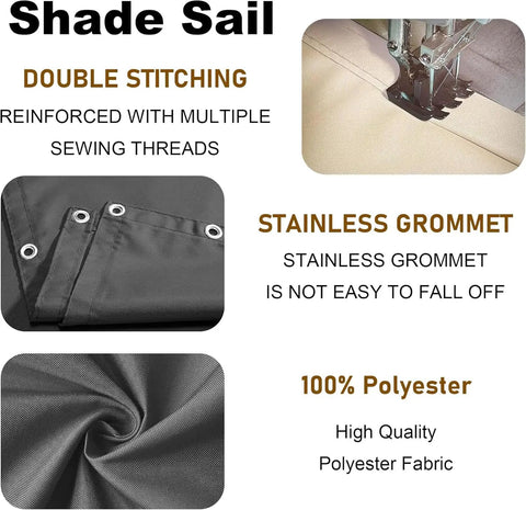 Heavy Duty Shade Sail 220 GSM 8x16 Feet Waterproof Outdoor Canopy For Patio Backyard Deck Pergola Dark Gray Blocks Up To 98 Percent UV Rays Delivers About 90 Percent Shade For Cool Outdoor Vibes features double stitching, stainless grommet, 100 percent polyester