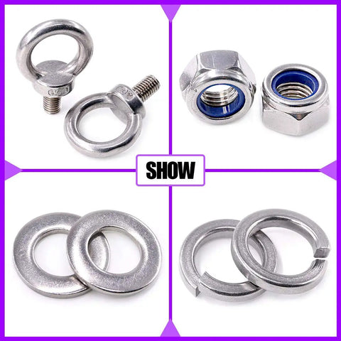Heavy Duty 304 Stainless Steel M10 Eye Bolts Lifting Ring Kit With Four Eye Bolts And Six Lock Nuts Plus Lock Washers And Flat Washers For Marine And Industrial Lifting Projects No Nonsense, eye bolts and washers