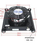 Heavy Duty Hydraulic Radiator Oil Cooler With Air Cooling Plate And Pin Heat Exchanger For Industrial Systems, 1.35kW Cooling Capacity, top view with dimensions