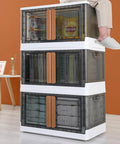 Ultra Large Collapsible Storage Bins With Lids Heavy Duty Plastic Stackable Containers with handles, stacked for organization.