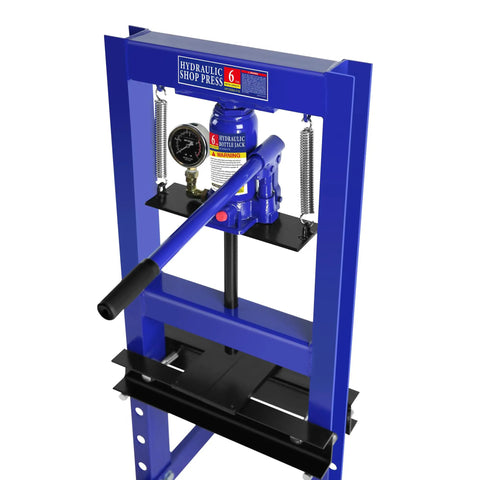 Badass Professional Grade Heavy Duty 6 Ton Hydraulic Shop Press With Real Time Precision Pressure Gauge And Adjustable Work Table for metalworking close-up view.