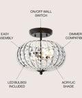 Oil Rubbed Bronze 11.7 Inch 2-Light Iron And Acrylic Crystal Semi-Flush Globe Ceiling Light For Bedroom And Hallway With Included LED Bulbs