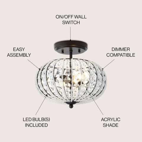 Oil Rubbed Bronze 11.7 Inch 2-Light Iron And Acrylic Crystal Semi-Flush Globe Ceiling Light For Bedroom And Hallway With Included LED Bulbs
