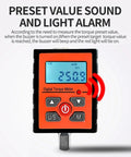Digital Torque Adapter Half Inch Drive Includes Adapters From Half To Three Eighths And Quarter Inch, 8 To 250.9 ft-lb Range, Alarm Settings, Preset Torque Meter Tester For Auto Repair And DIY Garage Pro Tools. preset torque meter with sound and light alarm