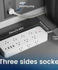 4Ft Power Strip With 14 Ac Outlets And Dual Fast Charge Usb Ports, Flat Plug Extension Cord With Reinforced Braided Cable, Works Like A Charm, Zero Hassle Layout For Modern Households, showing 45° rotating plug and dimensions.