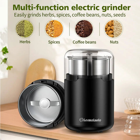 Electric Herb Grinder With Press Down Lid Fast Even Grinding Powerful Motor For Spices And Herbs Compact Kitchen Appliance on countertop