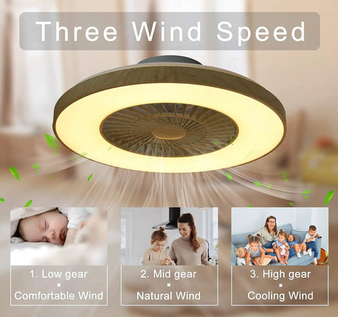 Cool 23 Inch LED Ceiling Fan With Remote Control, Dimmable Light And 3 Color Temperatures, showing 3 speed settings.