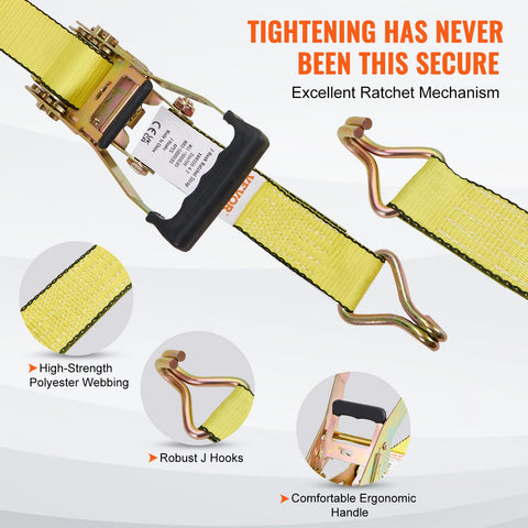 2 Inch By 15 Foot Ratchet Straps Beefy Heavy Duty 4 Pack With Double J Hooks And Padded Handles, 5000 Lb Break Strength
