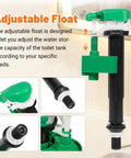 All In One 3 Inch Flush Valve Repair Kit For Most One Piece Toilets With Universal Fit Includes Drain Valve G One Half Inch Adjustable Fill Valve Flush Handle Lever And Gasket showing adjustable float feature.