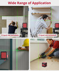 Self Leveling Green Cross Line Laser 100ft Range For Hanging And Tiling used for wall tile layout, shelf alignment, picture hanging and floor leveling