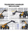 Heavy Duty Four Wheel Drive Telehandler Forklift Cruising Smooth On Any Job Site With Auto Leveling Setup And Built Mean Industrial Telescopic Boom For Rough Construction Tasks And Farm Grunt Work in a warehouse setting.