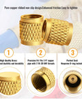 10 Pack 1/4 Inch SAE Brass HVAC Service Port Caps With 7/16-20 Thread, Heavy Duty Flare Cap With Rubber Seal For R22 R12 AC Systems, Ideal For Manifold Gauge Hoses And Valve Core Removal Tools, Durable Gold Finish brass cap with ribbed grip and O-ring seal