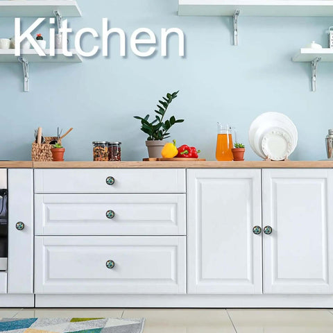 White kitchen cabinet with Black Cabinet Pull Handles Set With Screws, Record Player Pattern Knobs, modern decor accents.