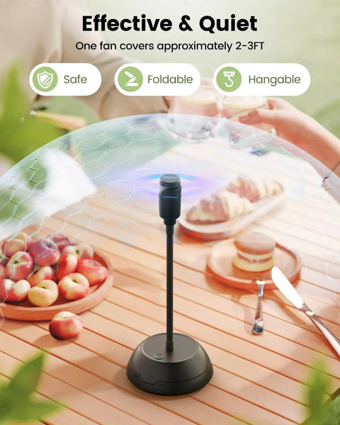 Four Pack Table Fans With Flexible Gooseneck And Soft Blades, AA Battery Powered Portable Silent Fans for outdoor dining