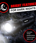 Ultra Bright 1200 Lumen Tactical Flashlight Handheld for Camping and Hunting with zoomable beam on rocky surface