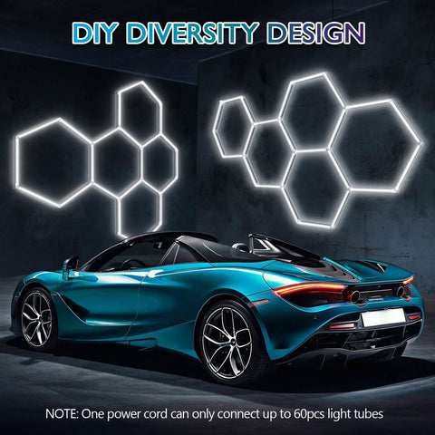 Hexagon LED Garage Light Fixture Pack 24 Count High Output 192W 23040LM 6500K Super Bright Grid System for car detailing