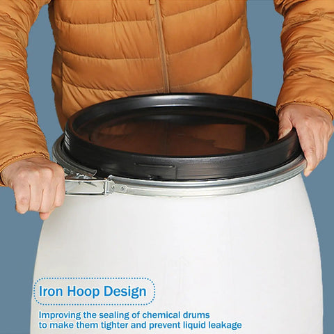 White HDPE Water Storage Barrel With Latch Ring Lid, Food Grade Plastic Bulk Storage Drum For Ready Home Or Emergency Prep