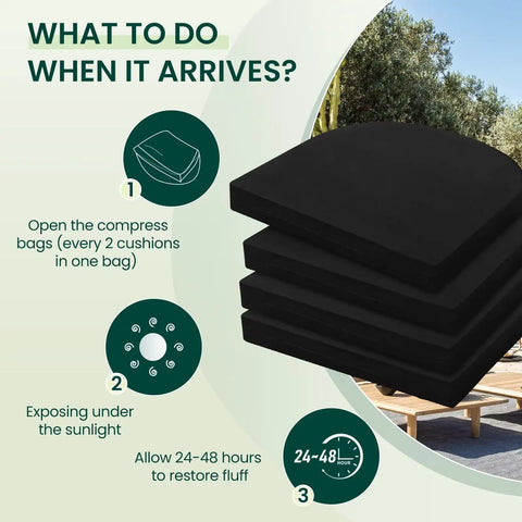 Outdoor Chair Cushions Set Of 4 Black 17x16x2 Inches Water Resistant With Ties For Patio Furniture shown stacked