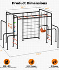 Diagram of Outdoor Jungle Gym With Monkey Bars Frame 5 In 1 Heavy Duty Metal Swing Set dimensions, showing components and size.