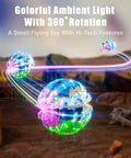Mini RC Drone Quadcopter for Kids with 360 Degree Flip, lit neon LED lights, shown in circular flight over rocky terrain