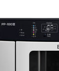 Control panel of No Sweat CD DVD BluRay Disc Publisher And Printer With 100 Disc Slot showing ink levels and status indicators.