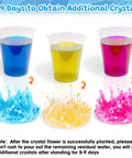 Three colorful liquids in cups forming blue, yellow, and pink crystals, Crystal Growing Kit For Kids 8 To 12, Fast 24 Hour Science Lab Toys Set For STEM Learning.