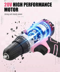 20V Max Cordless Drill Kit With Battery And Charger Two Speeds Three Eighths Inch Keyless Chuck Pink Design