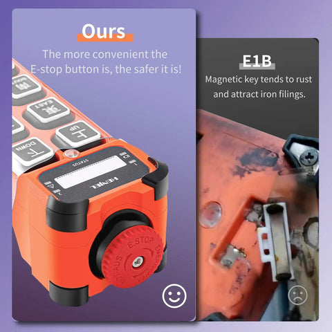12 Button Wireless Crane Remote Control 12V 24V Industrial Radio Transmitter with emergency-stop button detail, 100 meter range