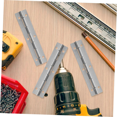 Four stainless steel heavy-duty piano hinges (continuous) for cabinets and doors.