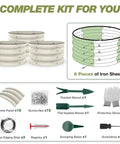 Galvanized Raised Garden Bed Kit With Three 2x2x1ft Round Planter Beds, seeder tools, and protective gloves displayed on diagram.