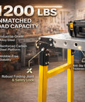 Heavy Duty Foldable Work Platform And Rolling Welding Station With Rock Solid 1200 Pound Capacity Adjusts 29 To 48 Inches High close-up of robust features and stability.