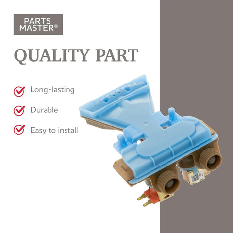 Close-up of GE And Hotpoint Washer Water Inlet Valve Replacement Wh13x26534 Ps12726768 Ap6891106 in blue, ready for installation.