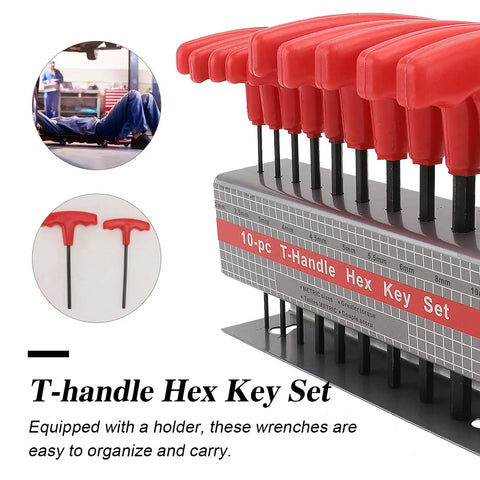 10-piece Heavy Duty T Handle Hex Wrench With Bracket Extra Long Inner Steel Allen Keys For Machine And Vehicle Repair Plus Enhanced Torque Reach Tool Kit Legit Pick For Mechanics Who Want Real Grip When Chasing Tough Spots And Daily Grind