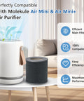Top Notch Air Mini Replacement Filters 3 In 1 High Efficiency Filtration With Activated Carbon for Molekule Air Mini next to purifier