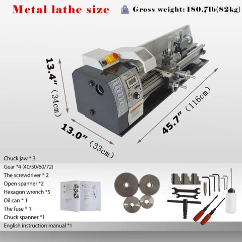 Jaryannix 8 Inch By 32 Inch Mini Metal Lathe With Brushless Motor And Digital Display Offers Variable Speed Control Up To 2500 Rpm for precise woodworking and metalworking dimensions.