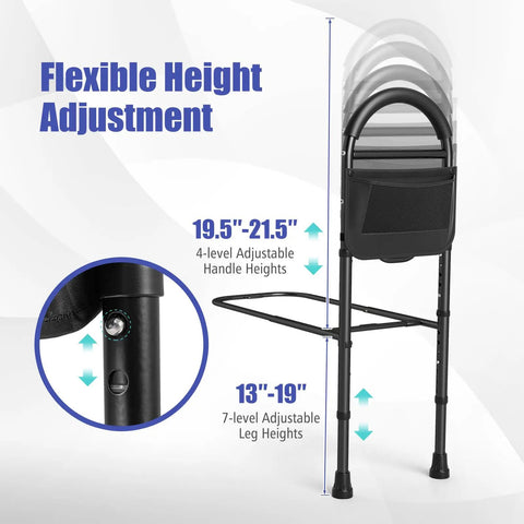 Bed Rail Guard For Elderly Safety, Adjustable Height Bed Side Assist Bar With Non-Slip Handle showing height adjustments