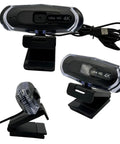 4K Ultra HD Webcam with stand and LED RGB lighting, front and side views, 95-degree wide-angle lens, auto-focus for video conferencing.