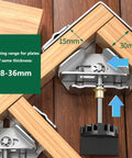 Heavy Duty 90 Degree Corner Clamp With Super Sturdy Grip For Woodworking Welding And Framing Jobs One Hand Operation Stainless Steel Workhorse, showing clamping range of 18-36mm.
