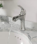 Jaida Single Handle Waterfall Bathroom Sink Faucet 1 Hole Chrome Finish with water flowing, deck mount design