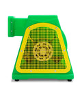 Front view of Powerful 2 HP Bounce House Air Blower for large inflatables like bouncy castles and water slides, green and yellow design.