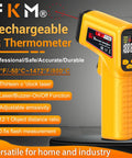 Rechargeable Infrared Thermometer Gun With Non Contact Laser Targeting, digital display, side view, yellow color, -58F to 1472F