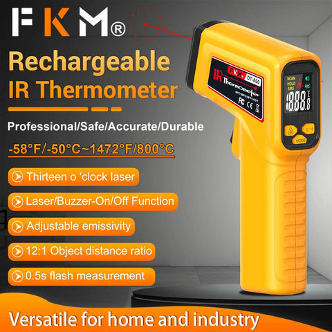 Rechargeable Infrared Thermometer Gun With Non Contact Laser Targeting, digital display, side view, yellow color, -58F to 1472F